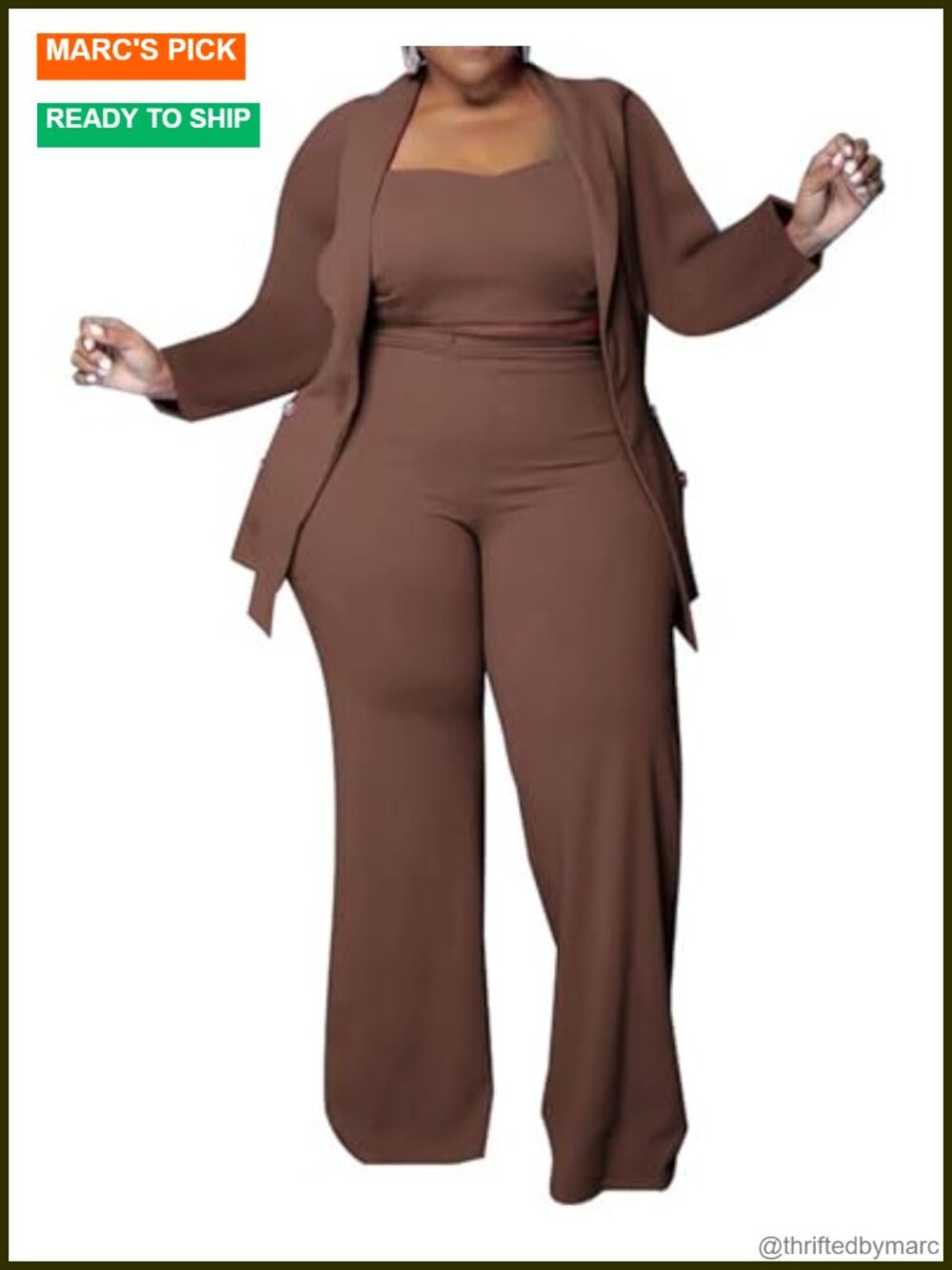 Women Plus Size 3pc Pantsuit Set Blazer Wide Leg Pants
